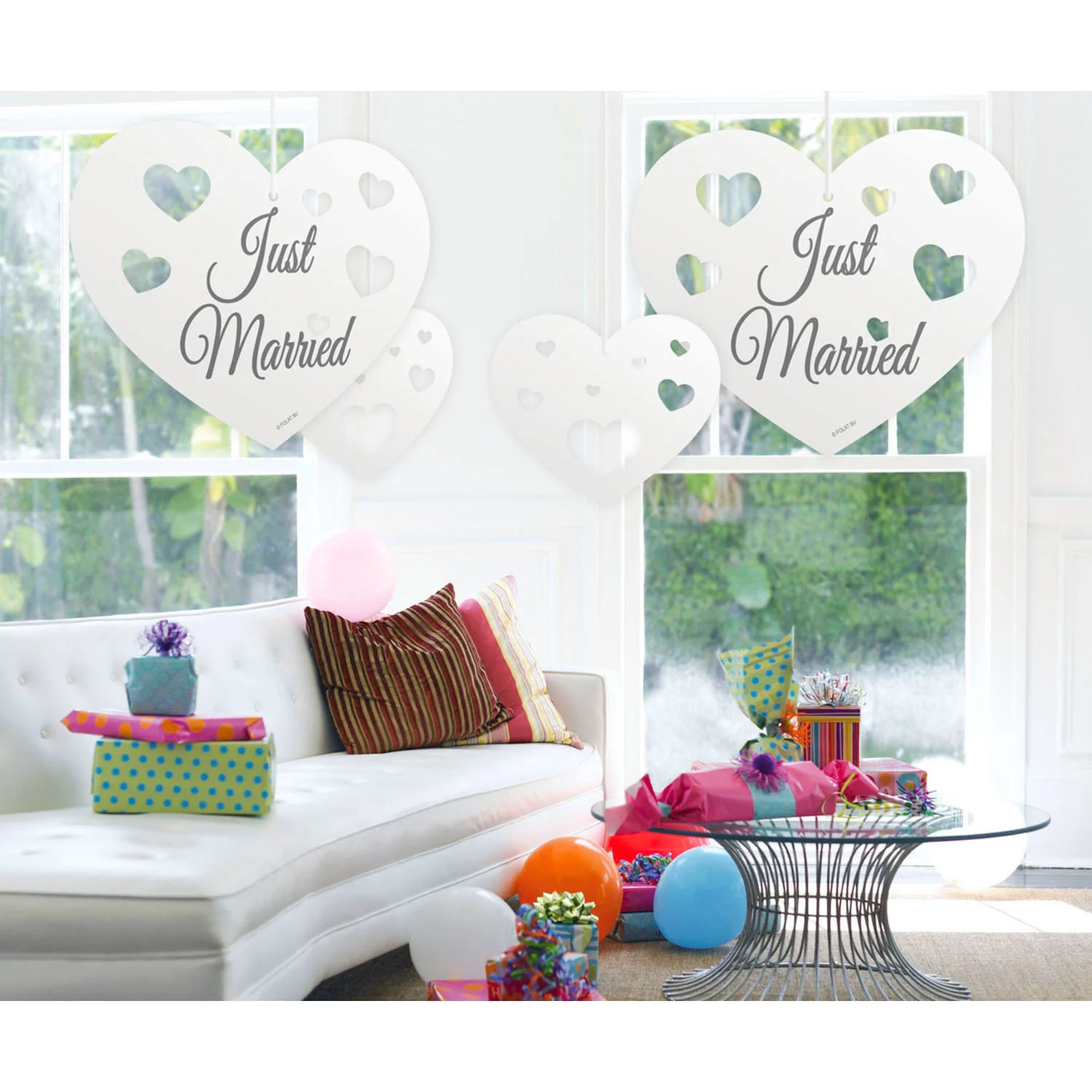 hangdecoratie-harten-just-married-5st