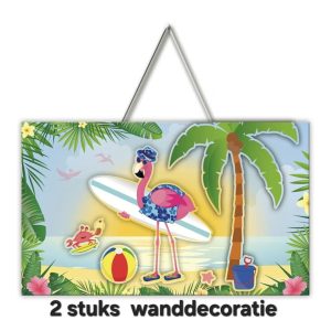 2 x Deur/ Wand decoratie 3 D bord Flamingo strand