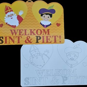 2 x Inkleur decoratie bord Welkom Sint en Piet