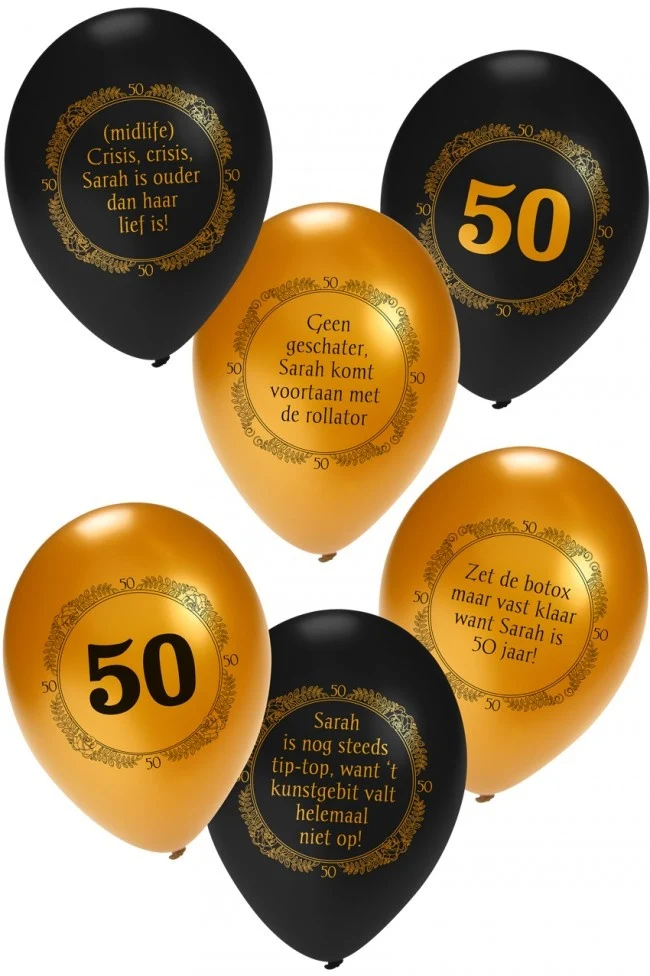 sarah ballonnen goud zwart met tekst